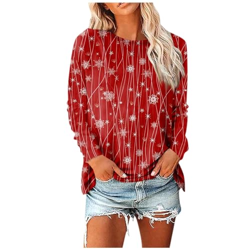 Meine Bestellungen, Weihnachtspulli Damen Kuschelpullover Damen Lustige Weihnachten Druck Pullover Casual Rundhals Langarm Sweatshirt Ohne Kapuze Partner Weihnachtspullover Winterpullover Damen(Rot,L) von LUNULE