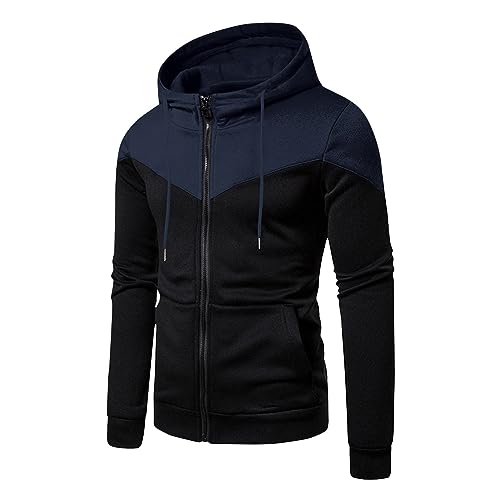 Meine Bestellungen, Winterjacke Herren Sweatjacke Herren Mit Kapuze Farbblock Sweatshirt Jacke Mit Reißverschluss Casual Langarm Kapuzenjacke Zip Up Herren Herbstjacke Cardigan Herren(Marine,3Xl) von LUNULE