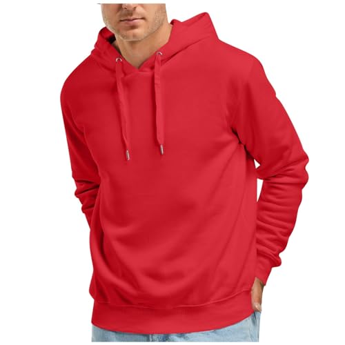 Meine Bestellungen Anzeigen, Hoodie Oversize Hoodie Herren Schwarz Einfarbig Langarm Sweatshirt Mit Kapuze Casual Basic Pulli Hoody Outdoor Sport Weihnachtspullover Lustig Y2K (Rot,4XL) von LUNULE