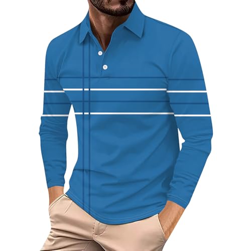 Meine Bestellungen Anzeigen, Poloshirt Herren Langarm Sportshirt Herren Gradient Druck Knopfleiste T-Shirts Atmungsaktives Golf Tennis Shirts Polo Shirts Langarm Tshirt Herren T-Shirt Sport(Blue,3Xl) von LUNULE