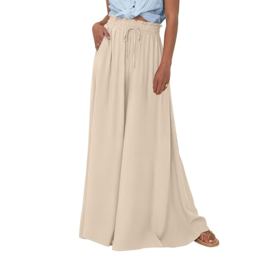 Meine Bestellungen Anzeigen, Sommerhose Damen Leicht Trainingsanzug Damen Einfarbig Culottes Hosen Lässig Loose Fit Beach Pants Strandhose Bequeme Palazzo Hose Sommerhosen Damen (Khaki,XL) von LUNULE