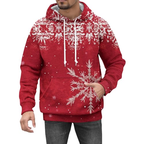 Meine Bestellungen Anzeigen, Strickpullover Herren Strickjacken Für Herren Weihnachten Druck Langarm Hoodies Mit Tasche Männer Christmas Oversize Pullover Hässlicher Weihnachtspullover (Deep Red,Xl) von LUNULE