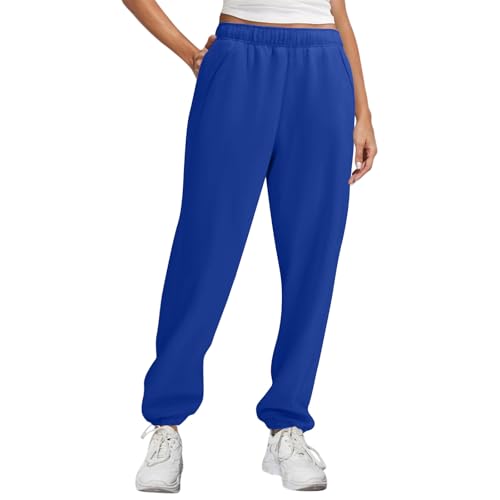 Meine Bestellungen Anzeigen, Trainingsanzug Damen Leggings Damen Baumwolle Einfarbig Baggy Hosen Elastische Taille Palazzo Hose Yogahose Bequeme Stoffhose Cargo Hosen Damen Elegante (Royal Blue,M) von LUNULE