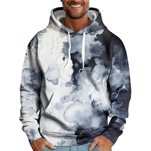 Meine Bestellungen Anzeigen 2024, Herren Hoodie Oversize Hoodie Herren Batik Druck Langarm Kapuzenpullover Casual Warm Hoody Männer Basic Pulli Hoodies Herren-Sweatshirt Kostüm Herren Lustig(Gray,4Xl) von LUNULE