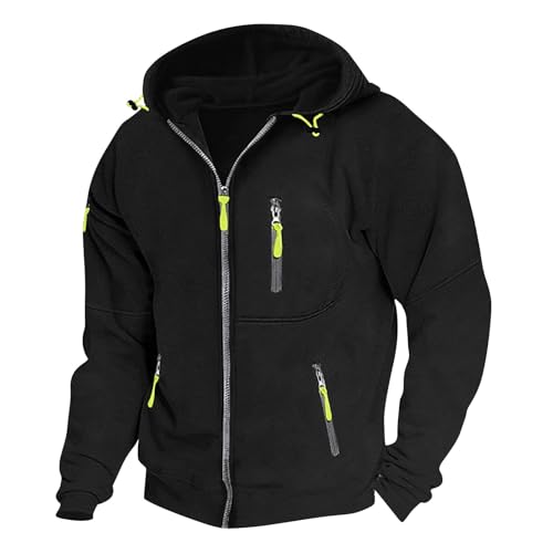 Meine Bestellungen Anzeigen 2024, Hoodie Herren Zip Hoodie Einfarbig Langarm Hoodie Jacke Mit Reißverschluss Outdoor Sportjacke Zip Up Hoodies Übergangsjacke Herren Herbst Arbeitsjacke (Schwarz,L) von LUNULE