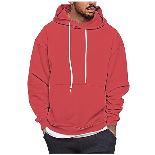 Men's Fashion Sale, Hoodie Herren Kuschelhoodie Einfarbig Langarm Sweatshirt Mit Kapuze Casual Sport Pullover Leicht Pulli Prohibited Hoodie Herren Kapuzenpullover(Rot,3XL) von LUNULE