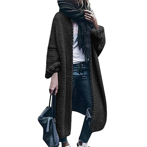 Outlet Angebote, Sommerjacke Damen Kimono Damen Sommer Einfarbig Langarm Grobstrick Jacke Strickjacken Frauen Open Front Sweater Outwear Long Cardigan Damen Strickjacke Damen Schwarz(Schwarz,S) von LUNULE