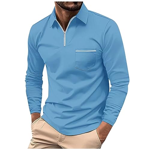 Oversize Pullover Herren T Shirts Herren Herren Sport Tshirt T Shirt Mit Kapuze Herren Farbblock Revers Langarm Basic Poloshirts Mit Reißverschluss Regular Fit Golf Polos Sweatshirt Herren Ohne Kapuze von LUNULE