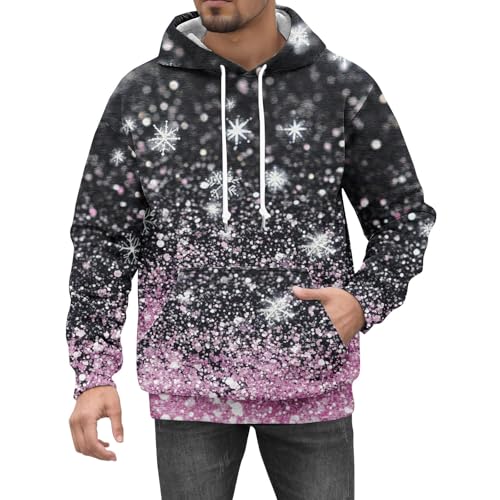 Pullover Herren Winter Strickjacken Für Herren Weihnachten 3D Druck Langarm Hoodie Lustig Weihnachts Kapuzenpullover Ugly Christmas Weihnachts Hoodie(Pink,XXL) von LUNULE