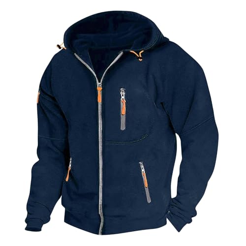 Retourenkauf Angebote, Herbstjacke Herren Trachtenjacke Herren Einfarbig Langarm Hoodie Jacke Mit Reißverschluss Outdoor Sportjacke Zip Up Hoodies Herrenjacke Übergangsjacke Pullover (Blau,3Xl) von LUNULE