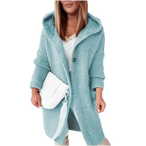 Strickjacke Damen Grobstrick Windjacke Damen Leicht Fahrrad Regenjacke Rückenfreies Oberteil Einfarbig Langarm Grobstrick Hoodie Jacke Mit Kapuze Herbst Winter Lang Strick Cardigan Weste Damen Elegant von LUNULE