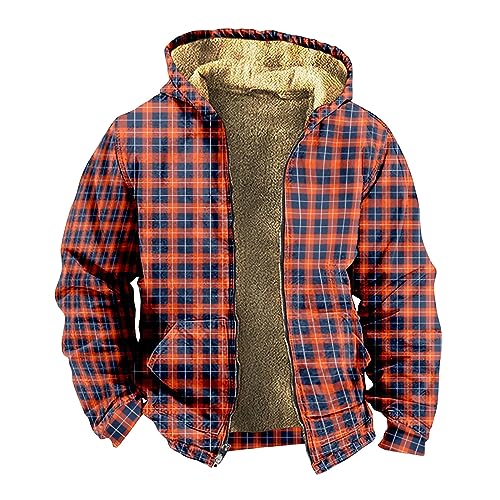 Teddy Jacke Herren Herren Bademantel Camouflage Jacke Herren Herbst Winter Warm Plaid Fleece Holzfällerhemd Mit Kapuze Lässige Outdoor Kariertes Regenjacke Leicht Herren (Red, XXL) von LUNULE