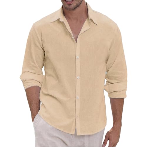 Warehouse Deal Retourenware, Hemd Herren Langarm Trachtenhemd Herren Einfarbig Basic Freizeithemd Mit Knöpfen Leicht Casual Businesshemd Outdoor Herren Langarmshirt Baumwolle (Khaki,M) von LUNULE