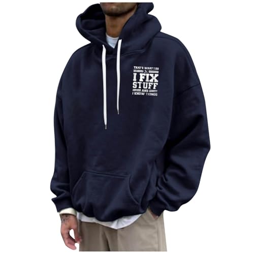 Warehouse Deal Retourenware, Hoodie Oversize Oversize Hoodie Brief Druck Langarm Kapuzenpullover Mit Tasche Warm Sport Sweatshirt Casual Leicht Strickpullover Weihnachts Hoodie Herren(Navy,XL) von LUNULE