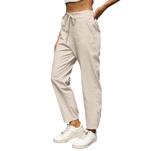 Warehouse Deal Retourenware, Sport Leggings Damen Trainingshose Damen Einfarbig Baggy Sweathose Mit Kordelzug Und Tasche Elastische Taille Sweatpants Taktische Hose Stoffhose Damen Elegant(Beige,M) von LUNULE