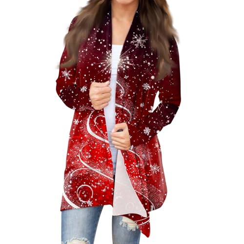 Warehouse Deal Retourenware Elegant Gedruckt Langarm Cardigan Herbst Winter Bequeme Lange Strickjacken Weihnachts Jacke Locker Casual Strickmantel (Wine, L) von LUNULE