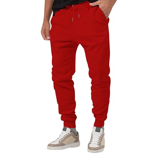 Warehouse Deals Angebote, Outdoorhose Herren Cargohose Herren Baggy Regular Fit Lang Sporthose Mit Kordelzug Casual Leicht Sweathose Männer Einfarbig MTB Hose Herren Lang Hosen Herren Sommer(Rot,XL) von LUNULE