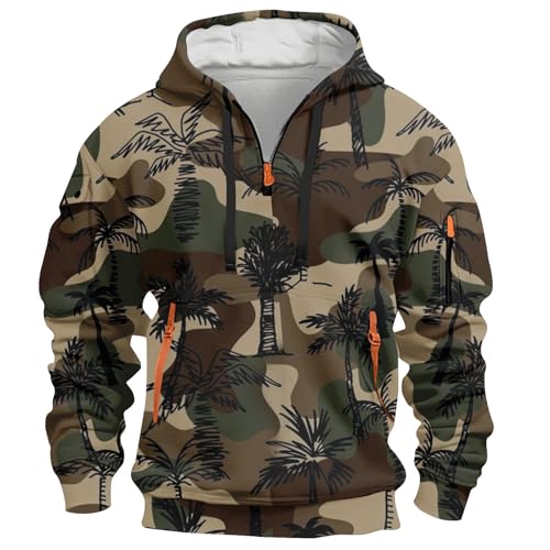 Warehouse Deals Angebote, Pullover Für Herren Arbeitspullover Herren Camouflage Drucken Langarm Kapuzenpullover Mit Reißverschluss Casual Pullover Activewear Für Herren Winterpullover (Braun,Xl) von LUNULE