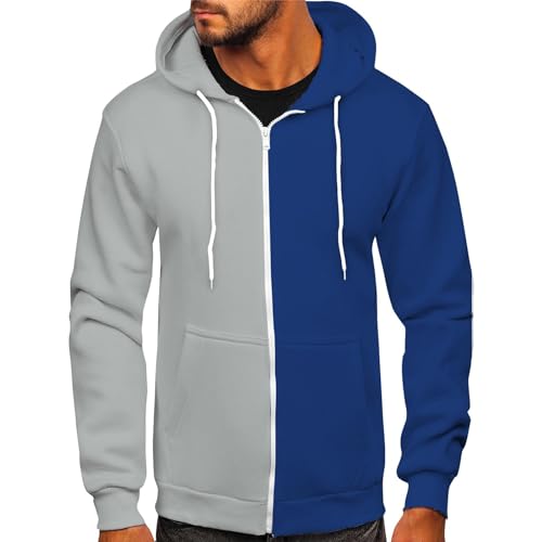 Warehouse Deals Angebote, Sweatshirts Für Herren Weihnachts Pullis Farbblock Langarm Hoodie Jacke Casual Leicht Kapuzenjacke Outdoor Sport Sweatshirt Weihnachtspulli Herren Männer Pullover(Grau,XXL) von LUNULE