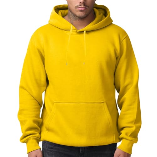 Warehouse Deals Angebote, Weihnachtspulli Herren Sweatshirts Für Herren Einfarbig Basic Langarm Pullover Mit Kapuze Locker Hoody Casual Decken Hoodie Herren Hoody Mit Kapuze(Gelb,L) von LUNULE