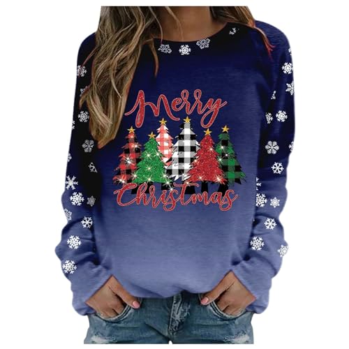 Warehouse Deals Angebote B Ware, Christmas Sweater Langarmshirt Damen Eng Schneemann Bedruckte Rundhals Sweatshirt Ohne Kapuze Elegant Christmas Oberteile Weihnachtspullover Lustig (Navy,3XL) von LUNULE