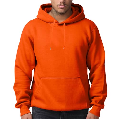 Warehouse Deals Angebote B Ware, Herren Pullover Weihnachten Geschenke Einfarbig Basic Langarm Pullover Mit Kapuze Locker Hoody Casual Pullover Herren Mit Kapuze Winterpullover Herren Warm(Orange,L) von LUNULE