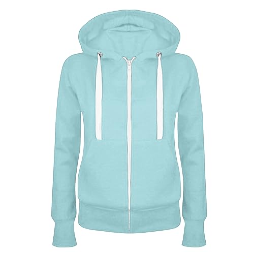 Warehouse Deals Angebote B Ware, Sommerjacke Damen Kapuzenpullover Für Damen Einfarbig Langarm Kapuzenjacke Mit Reißverschluss Casual Leicht Zip Hoodie Jacke Jacken Für Damen (Light Blue,S) von LUNULE