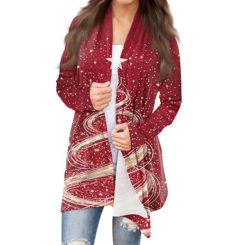 Warehouse Deals Angebote B Ware Elegant Gedruckt Langarm Cardigan Herbst Winter Bequeme Lange Strickjacken Weihnachts Jacke Locker Casual Strickmantel (Hot Pink, 4XL) von LUNULE