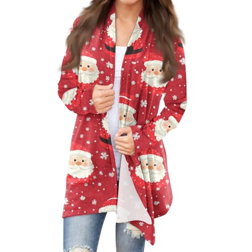 Warehouse Deals Angebote Elegant Gedruckt Langarm Cardigan Herbst Winter Bequeme Lange Strickjacken Weihnachts Jacke Locker Casual Strickmantel (Watermelon Red, 5XL) von LUNULE