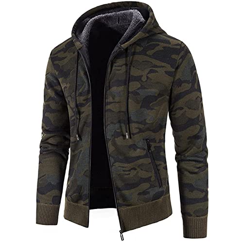 Warehouse Deals Angebote Rückläufer, Herbstjacke Herren Trainingsjacke Herren Einfarbig Langarm Sweatshirt Jacke Mit Reißverschluss Fleece Innenseite Kapuzenjacke Zip Up Hoodies (Army Green,Xl) von LUNULE