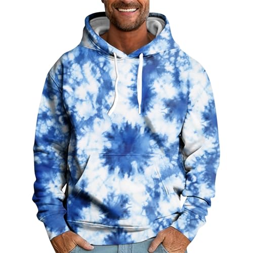 Warehouse Deals Angebote Rückläufer, Hoodie Herren Oversize Langarmshirts Für Herren Batik Druck Langarm Kapuzenpullover Casual Warm Hoody Männer Basic Pulli Hoodies Kuschelpullover (Dark Blue,4Xl) von LUNULE