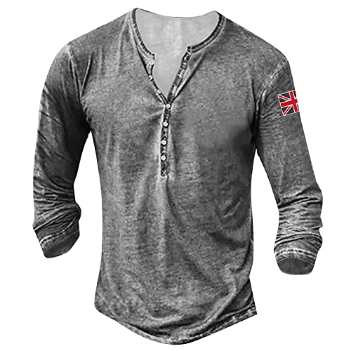 Warehouse Deals Angebote Rückläufer, Shirt Langarm Herren Fitness Shirt Herren Gym Vintage Einfarbig Langarm Henley Shirt Button Down V-Ausschnitt Sport Tshirt Outdoor Running-Shirts (Gray,4Xl) von LUNULE