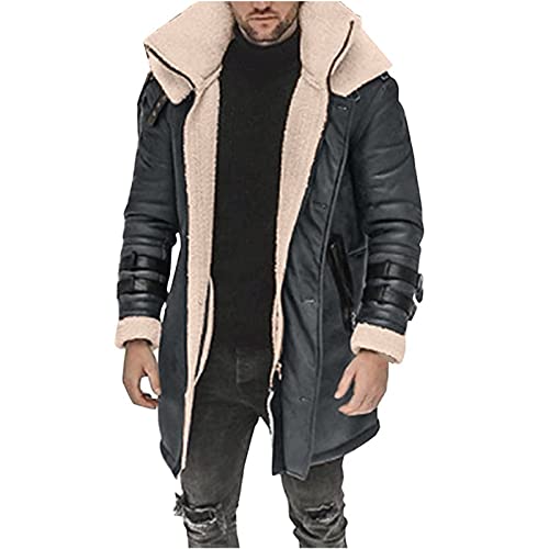 Winterjacke Herren LUNULE Warmer Fleecejacke Lange Kunstfell Gefütterte Parka Jacken Revers Plüsch Mantel Outdoor Cargo Fliegerjacke Militär Freizeit Winterparka Teddyfleece Sherpa Jacket Wintermantel von LUNULE