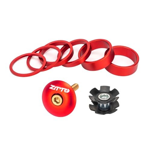 LUOKEKE SteuersäTze MTB Fahrrad Oberrohr Kappe Schraube Headset Spacer Abdeckung Gabel Ring Vorne Spacer Bike Vorbau Unterlegscheibe 2mm 5mm 10mm Headset Stern Mutter Ahead Kappe(Red) von LUOKEKE