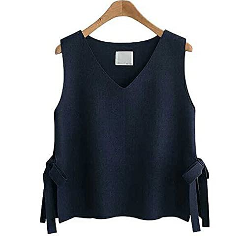 Damen Strickweste,Frauen Strickpullover Weste Mode Einfarbig Seitliche Split-Schnürung V-Ausschnitt Herbst Winter Lose Ärmellose Pullover Gilets Pullover Stricken Tank Top Cami Weste Bluse,Braun,XL von LUOY