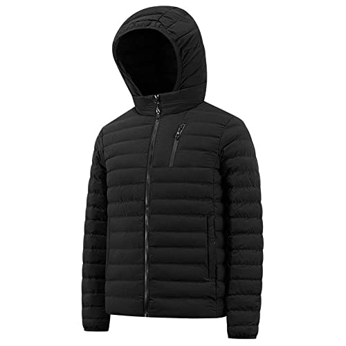 Herren Winterjacke,Herren Kapuzen Winter Warme Jacke Paare Leichte Kurze Einfarbige Schwarz Wasserabweisende Outdoor Jacken Gesteppter Wattierter Parka Mantel Winddicht Oberbekleidung Oberteile,Xl von LUOY