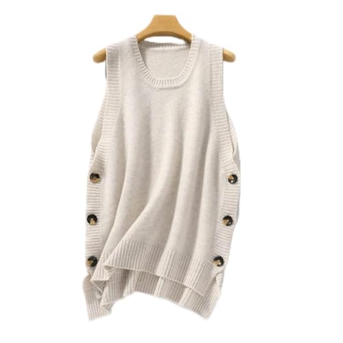 LUOY Sweater Vest,Damen Strickpullover Weste Lässige Beige Wolle Seitenschlitz Knöpfe Rundhals Herbst Winter Warmer Ärmelloser Pullover Westen Pullover Stricken Tank Top Cami Weste Bluse,L LUOY Sweater Vest,Damen Strickpullover Weste Lässige Beige Wolle Seitenschlitz Knöpfe Rundhals Herbst Winter Warmer Ärmelloser Pullover Westen Pullover Stricken Tank Top Cami Weste Bluse,L von LUOY