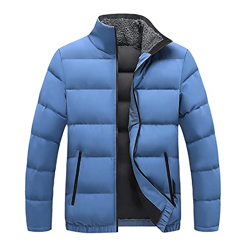 Outdoor Daunenjacken Für Herren,Herren Winter Warme Jacke Lässige Verdicken Kurze Blaue Fleece Stehkragen Wasserabweisende Outdoor Jacken Gesteppter Wattierter Parka Mantel Winddichte Oberbekleidu von LUOY