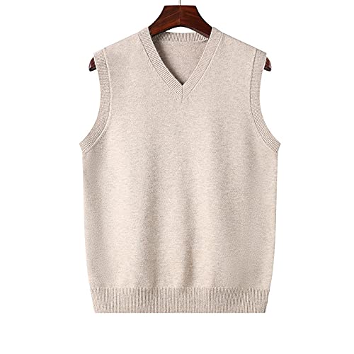 Strickweste Herren Ärmellos,Herren Strickpullover Weste Lässig Einfarbig Spleißen Slim Fit V-Ausschnitt Herbst Winter Warm Ärmellos Strick Pullover Weste Weste Stricken Tank Tops Bluse,Beige,XL von LUOY