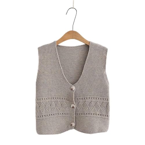 Sweater Pullunder,Damen Strickwesten Vintage Distressed Häkeln Raute Hohl V-Ausschnitt Kurz Herbst Winter Lose Ärmellose Knöpfe Strickjacke Pullover Tank Top Cami Weste Bluse,Grau von LUOY