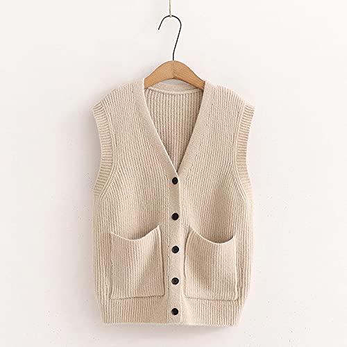 Sweater Vest,Damen Strickpullover Weste Lässig Einfarbig Rippstrick V-Ausschnitt Herbst Winter Warm Weich Ärmellose Tasche Knöpfe Strickjacke Pullover Tank Top Cami Weste Bluse,Khaki Sweater Vest,Damen Strickpullover Weste Lässig Einfarbig Rippstrick V-Ausschnitt Herbst Winter Warm Weich Ärmellose Tasche Knöpfe Strickjacke Pullover Tank Top Cami Weste Bluse,Khaki von LUOY