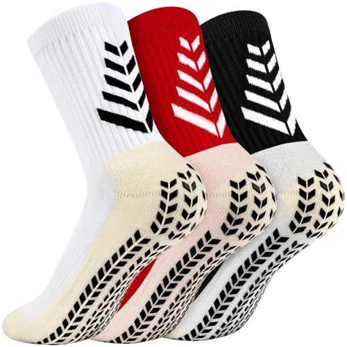 LUROON 3 Paar Fußballsocken Rutschfeste Funktionsmaterial Sportsocken Baumwolle Tennis Socken mit Frotteesohle Trainingssocken Atmungsaktive Socken für Wandern Laufen Radfahren Unisex von LUROON