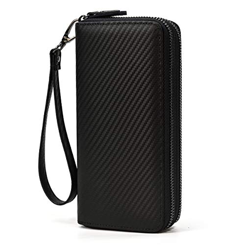 LUUFAN Echtes Leder Doppelreißverschluss Lange Brieftasche Große Kapazität Leder Clutch Wallets mit Handschlaufe (Schwarz) LUUFAN Echtes Leder Doppelreißverschluss Lange Brieftasche Große Kapazität Leder Clutch Wallets mit Handschlaufe (Schwarz) von LUUFAN