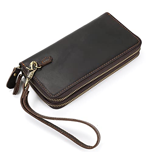 LUUFAN Herren Echtleder Geldbörse Doppelreißverschluss Lange Brieftasche große Kapazität Clutch Bag Handtasche Business Hand Clutch Bargeld Karten Telefonhalter, braun LUUFAN Herren Echtleder Geldbörse Doppelreißverschluss Lange Brieftasche große Kapazität Clutch Bag Handtasche Business Hand Clutch Bargeld Karten Telefonhalter, braun von LUUFAN