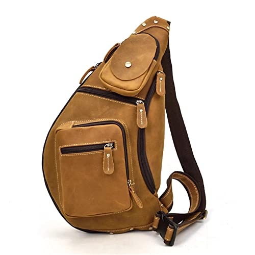 Brusttasche für Herren Leder Crossbody Brusttasche Umhängetasche Reise Wandertasche für Wandern, Reisen, Sport(Light Brown) von LVUNZJCA