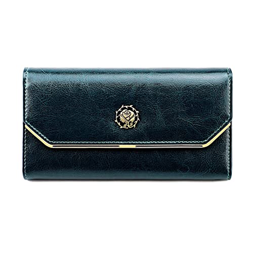 LVUNZJCA Damen Geldbörse Vintage Damen Geldbörse Urlaub Geldbörse Leder Kartentasche(Peacock blue) von LVUNZJCA