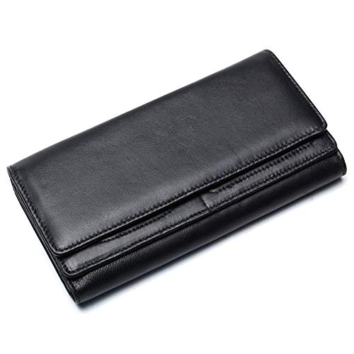 LVUNZJCA Herren Geldbörse Handtasche für Männer Leder Lange Geldbörse mit ID Fenster Clutch Tasche Visitenkartenhalter, schwarz, 19x9x3cm von LVUNZJCA
