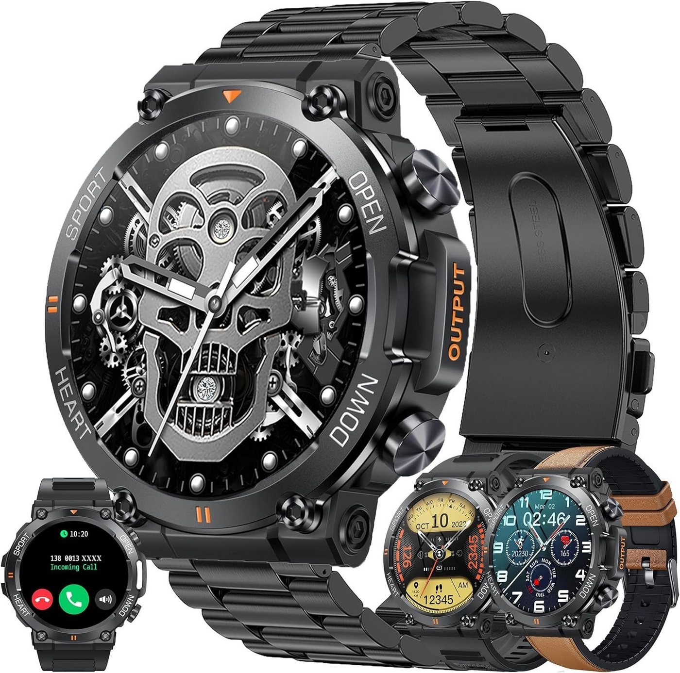 LWEARKD ‎ Noir Smartwatch (1.39 Zoll, ANdriod iOS), mit Schrittzähler Pulsmesser Schlafmonitor 123 Sportmodi Militärische von LWEARKD