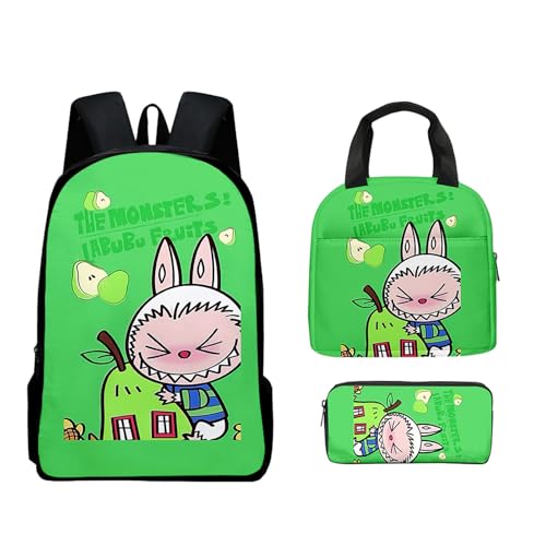 Labubu Bubble Mate Rucksack, Schüler-Schultasche, Lunchtasche, Federmäppchen-Set, verschiedene Muster zur Auswahl, Farbe14, Casual von LWTJWH