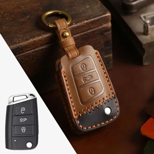 LXHZNB Leder-Autoschlüsselhülle, Schlüsselanhänger-Zubehör, Schlüsselanhänger-Halter-Tasche, für VW Polo Golf 7 Sagitar Passat für Skoda Octavia von LXHZNB